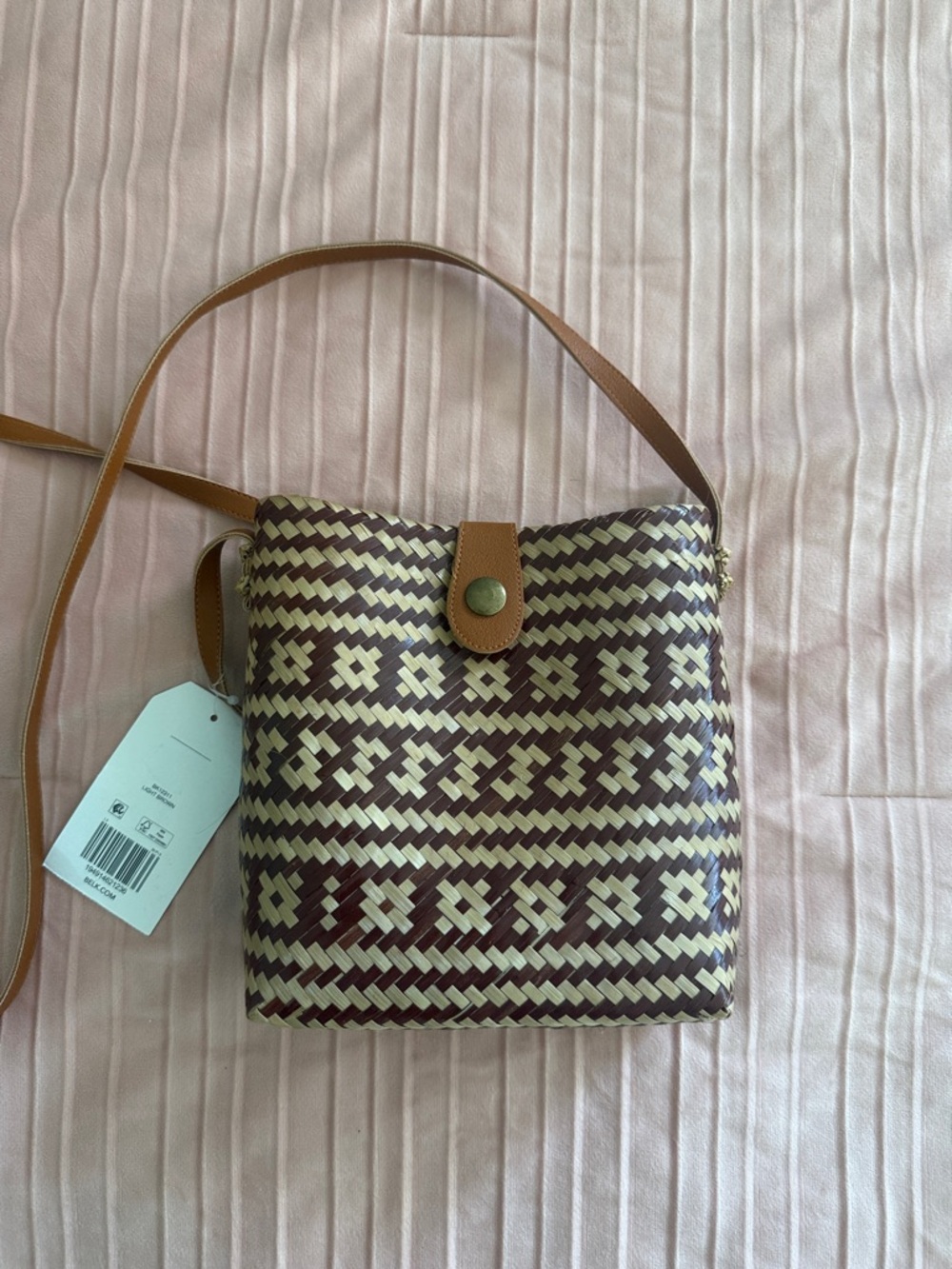 Belk Woven Straw Braided Crossbody Bag in Brown Beige Pattern - Picture 10 of 11